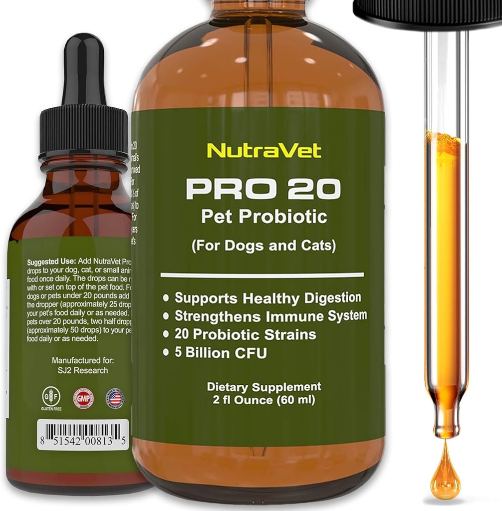 犬と猫のプロバイオティクスのためのプロバイオティクス - 120サービング(1/2ml)。 ガスの救助および健康な消化のための100%の自然な消化酵素。 便秘とリーキーグットのための液体ビタミンによるプレバイオティクス