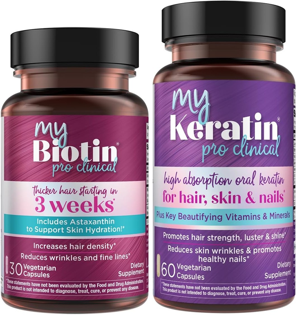 純度プロダクト バンドル - MyBiotin ProClinical + MyKeratinの高度の毛療法 MyBiotin ProClinical (Biotin、MB40Xのマトリックス、アスタキサンチン) - MyKeratin (次世代のケラチンの毛、皮及び釘)