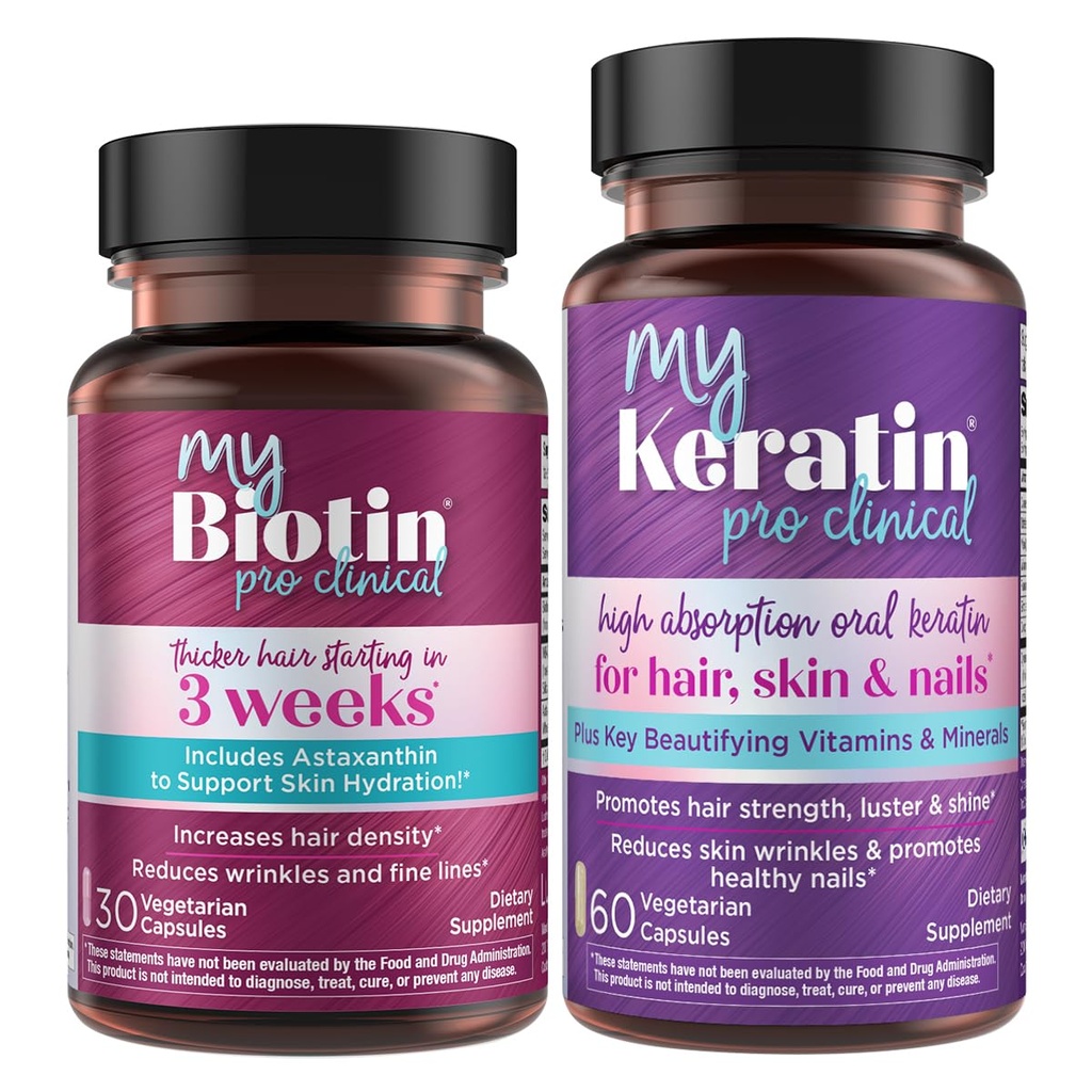 純度プロダクト バンドル - MyBiotin ProClinical + MyKeratinの高度の毛療法 MyBiotin ProClinical (Biotin、MB40Xのマトリックス、アスタキサンチン) - MyKeratin (次世代のケラチンの毛、皮及び釘)