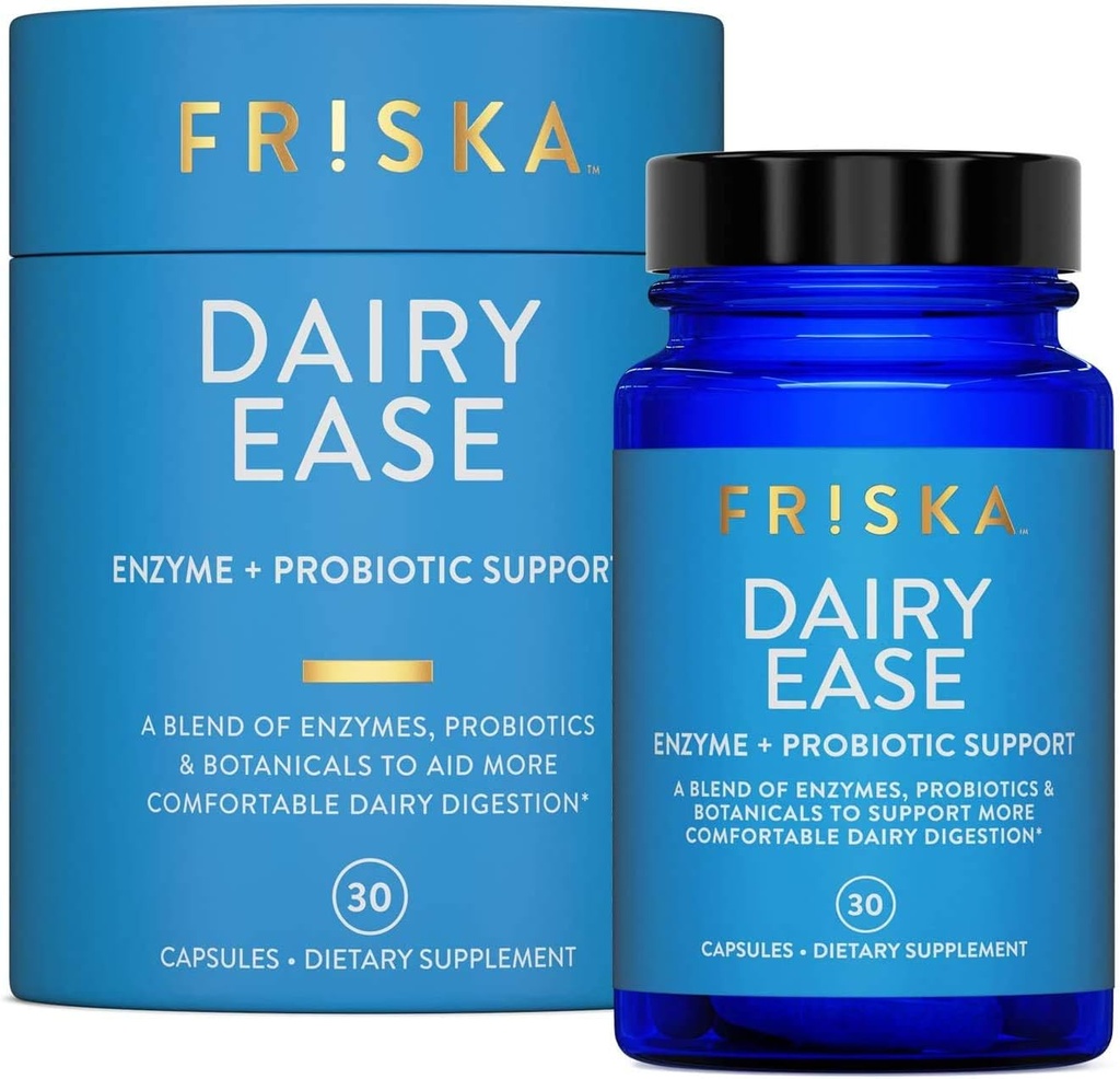 FRISKA Dairy Ease | 消化酵素とプロバイオティクスのサプリメント | より良い消化を促進 | 自然なラクトース耐性の救済とサポート | 30カプセル