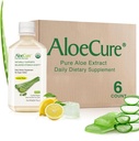 AloeCure USDA Organic Aloe Vera Juice Lemon Flavor - Made Within 12 Hours of Harvest - Natural Digestive Supplement for Balanced Stomach Acidity - Support Digestive and Immune Health, 6 Btls x 16.7oz