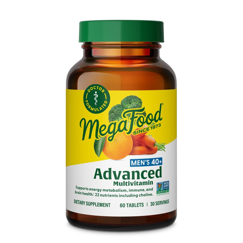 MegaFoodメンズ40 +男性のための上級マルチビタミン - Dr-Formulated - コリン、ビタミンB、ビタミンC、ビタミンD、亜鉛&リアルフード - 脳の健康、免疫サポート - ベジタリアン - 60タブ(30のサービング)