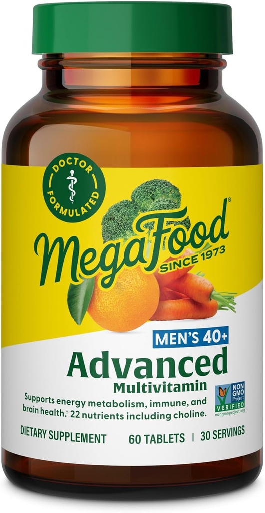 MegaFoodメンズ40 +男性のための上級マルチビタミン - Dr-Formulated - コリン、ビタミンB、ビタミンC、ビタミンD、亜鉛&リアルフード - 脳の健康、免疫サポート - ベジタリアン - 60タブ(30のサービング)