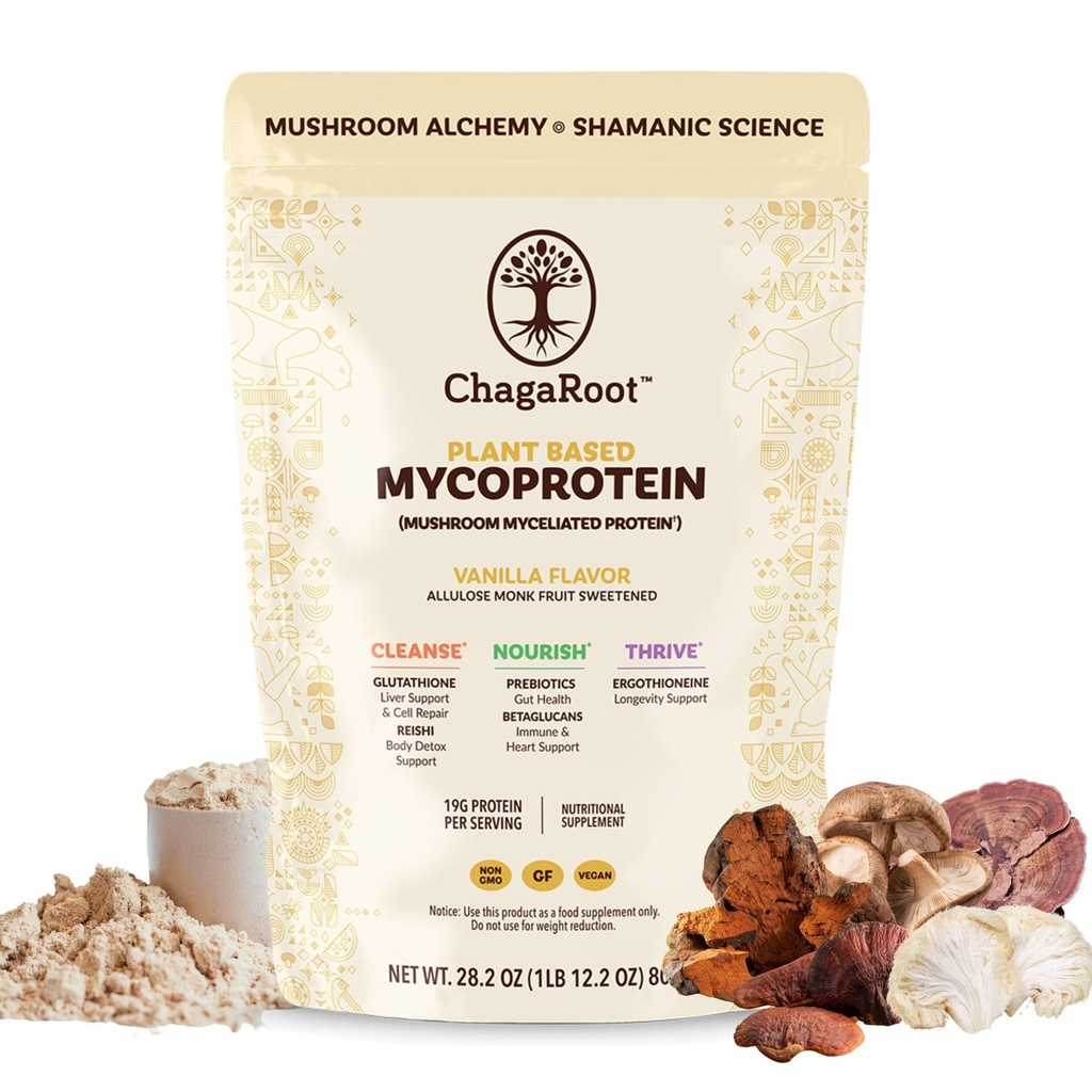 Mycoproteinのきのこの蛋白質の粉 - 完全菜食主義者の蛋白質、植物は、カガ、Reishi、トルコの尾、シイタケ、ライオンのマネ-バニラ(1.76ポンド)のマスターのブレンドを基づかせていました