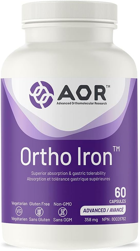 AOR、整形鉄、鉄吸着および胃の許容性、健康な赤血球の形成、食事療法の補足、ベジタリアン、60のサービング(60のカプセル)を支えて下さい。