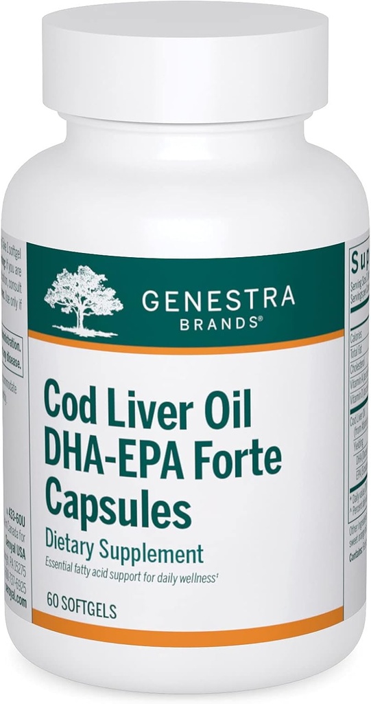 Genestra Brands Cod Liver Oil DHA-EPA Forte Capsules | Blend of DHA, EPA, and Vitamins A and D | 60 Softgels
