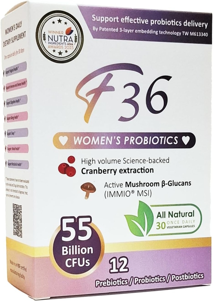 Probiotics for Women 55 Billion CFU – Vaginal & Digestive Health, Immune Support, Sleep & PH Balance – with Cranberry, β-Glucan, Prebiotics & Postbiotics – Once Daily Capsule - 30 Capsules Pack