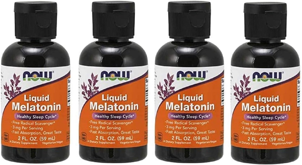 液体メラトニン3mg(4)のパック今食糧8のoz。 (4 x 2のoz。) 液体液体