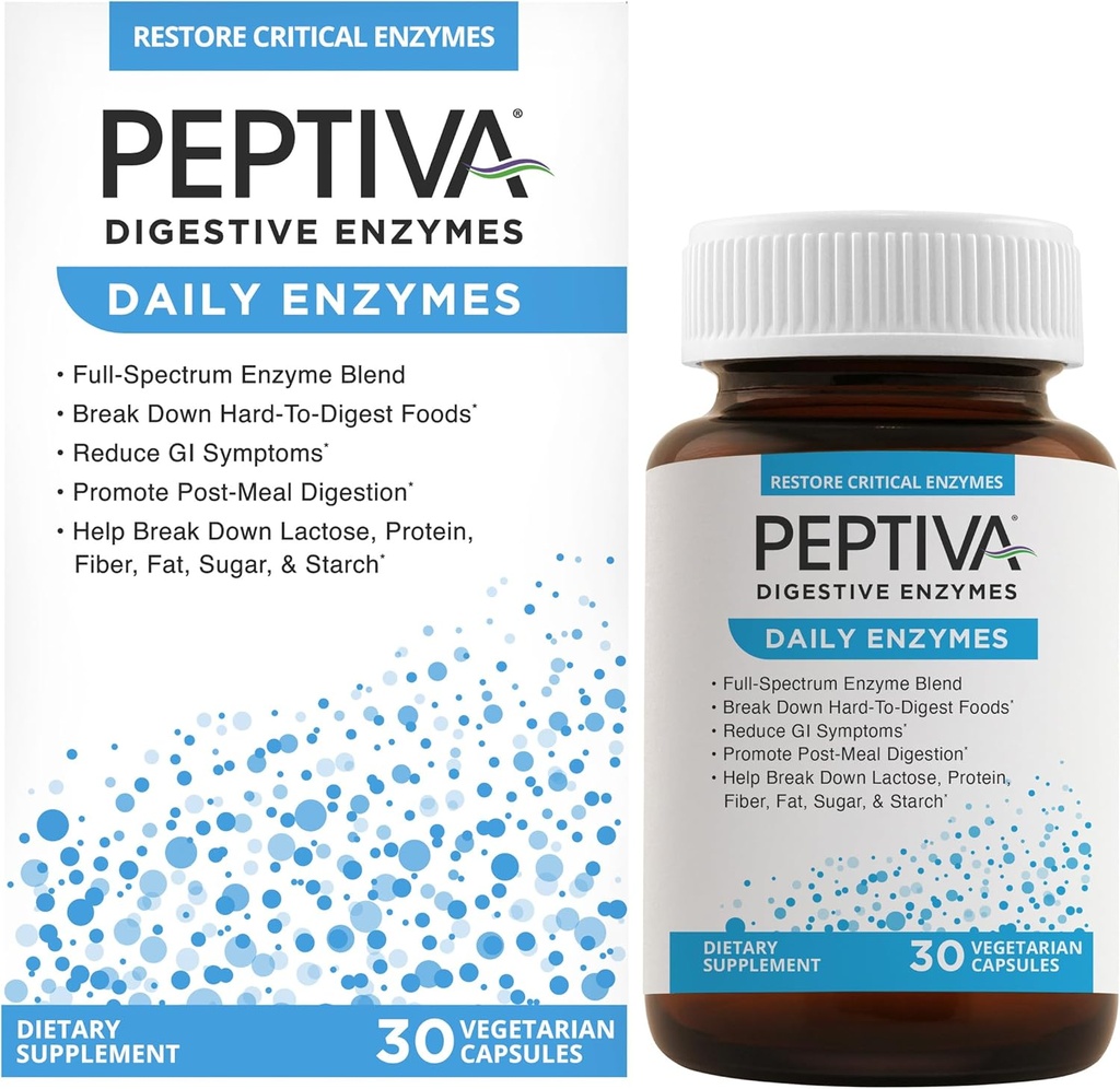 Peptiva毎日の消化酵素、フルスペクトラム、毎日の消化の健康、食糧のブレイクダウンをサポート&ポストミール消化、30ct