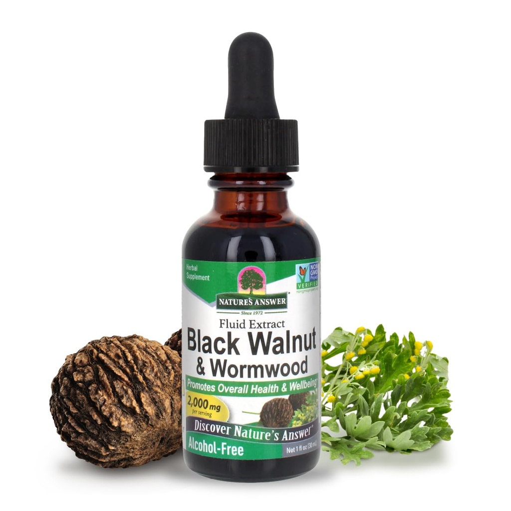 Nature's Answer Black Walnut and Wormwood Complex | 全体的な健康と健康を促進します | 超集中2,000mg | ヴィーガン、非GMO、グルテンフリー&アルコールフリー | ヘルシーなガットを促進します(1 Fl Oz(2パック)))