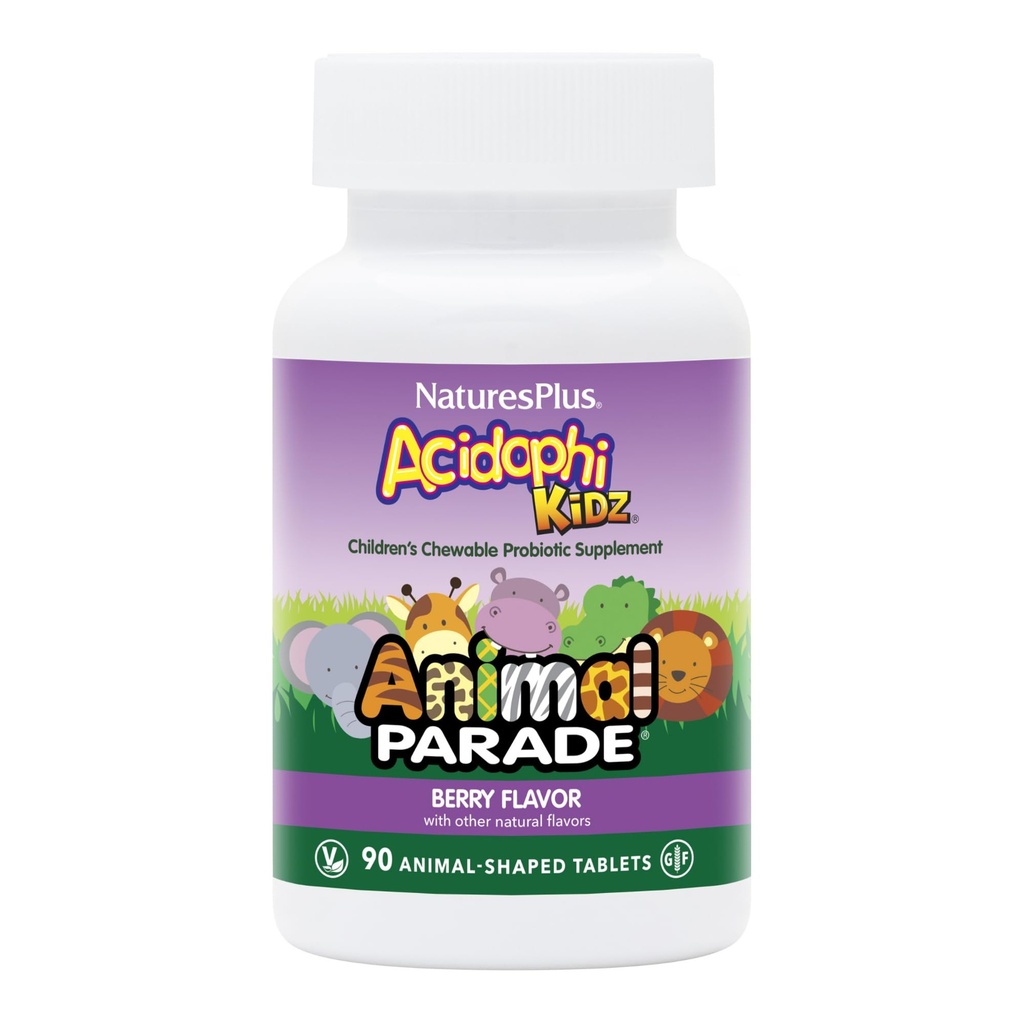 NaturesPlus動物のパレードのAcdophiKidz、ベリーの味 - 90のChewable、動物の形のタブレット - Probiotics、FOS及びブドウの種- 90の合計のサービング