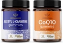 HERBAMAMA L-カルニチンとCoQ10キット - 1500mgアセチルL-カルニチン&200mgコエンザイムQ10グミ - ビーガン、非GMO、ゼラチンフリー - 2パックのバンドル