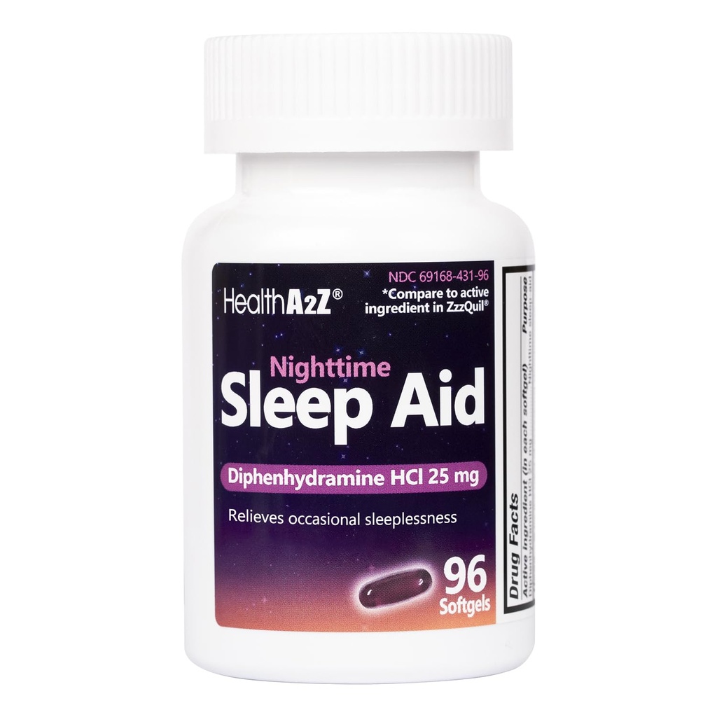 HealthA2Z 睡眠補助金、Diphenhydramine HCl 25mg Softgels、サポート より深い、残りの睡眠、非習慣形成(96 Softgels)