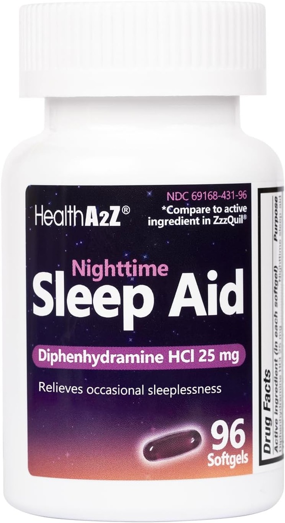 HealthA2Z 睡眠補助金、Diphenhydramine HCl 25mg Softgels、サポート より深い、残りの睡眠、非習慣形成(96 Softgels)