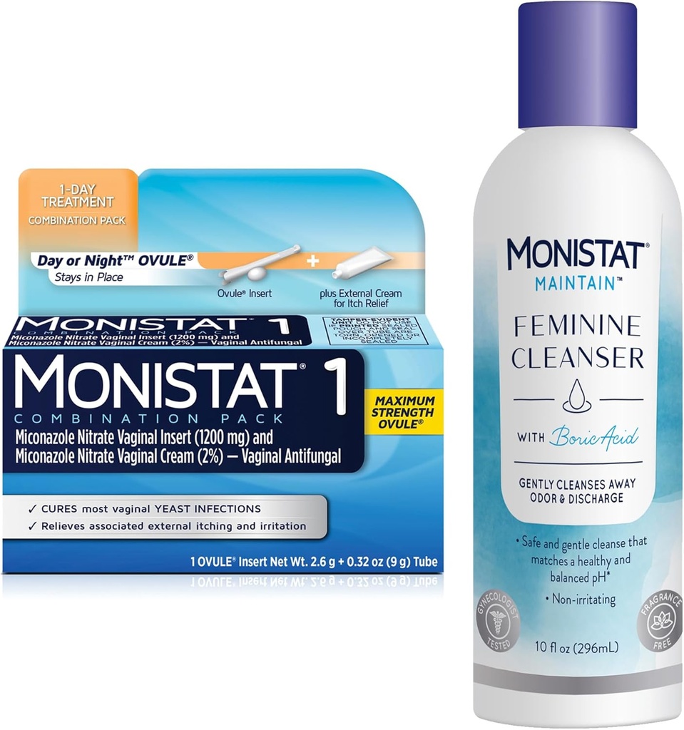 女性のためのMonistat 1日のイースト感染症の処置、1 Miconazole Ovuleのインサート及び外的なMonistatのアンチ エッチングのクリームの束+ 10のflのozのホウ素のコンデンサー