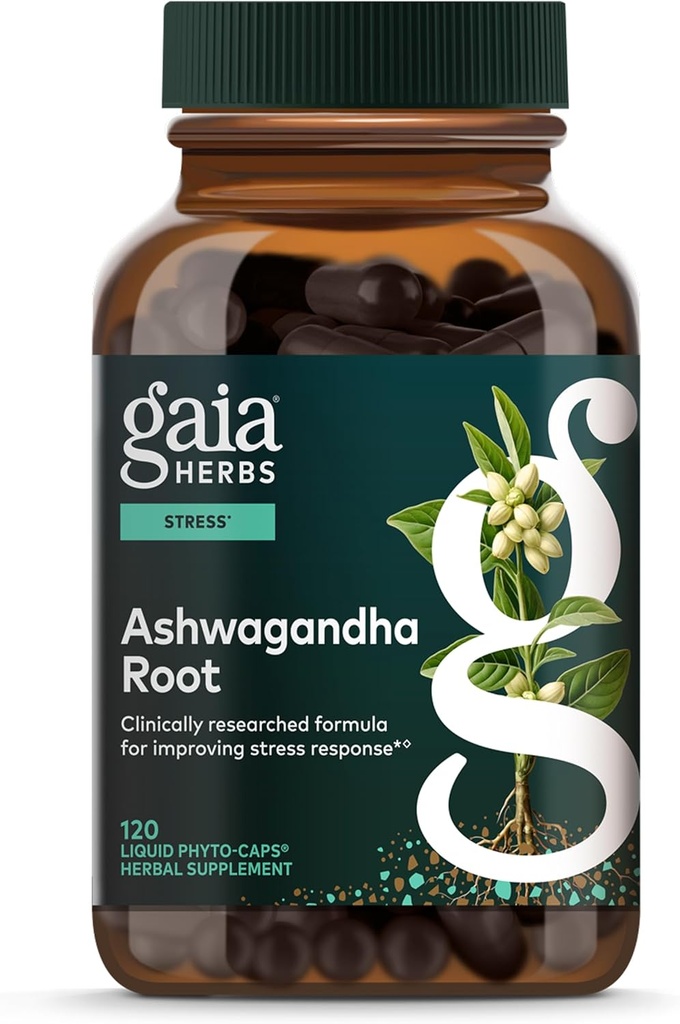 Gaia Herbs Ashwagandha Root - Stress Relief & Sleep Support Supplement - Supports Balanced Energy Levels & Positive Outlook* - 120 Vegan Liquid Phyto Capsules (60-Day Supply)
