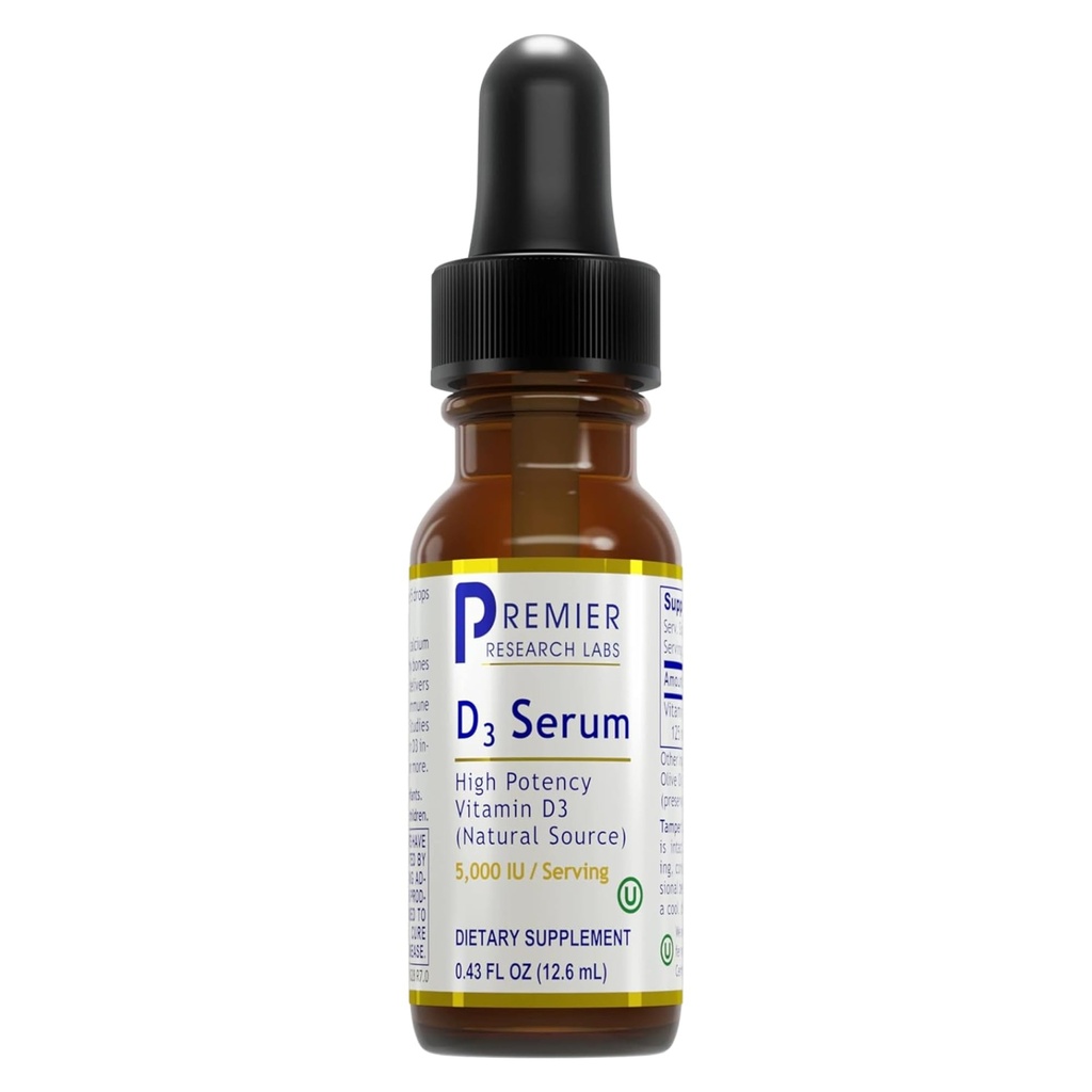 プレミアリサーチラボビタミンD3セラム - 液体ビタミンDオイルは大人、液体ビタミンD3 5000 IU、Sublingual Vit D3液体 - 0.43 fl ozのために低下します