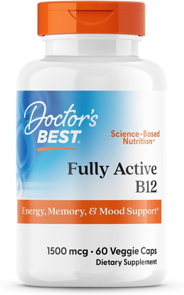 Doctor's Best Fully Active B12 1500 mcg, Non-GMO, Vegan, Gluten Free, Supports Healthy Memory, Mood and Circulation, 60 Count