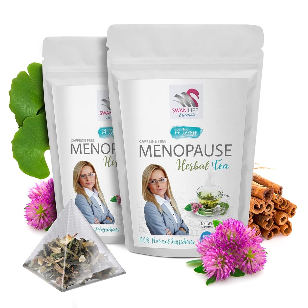 更年期のためのハーブティー - カフェイン無料 - ホルモンバランス+ホットフラッシュ - 28デイ MENOPAUSEハーブティー - 黒コホッシュ、ジンコ、赤クローバー、シナモンチップ、緑茶、甘草、更年期サポートティー