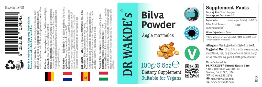 DR WAKDEのBilvaフルーツパウダー(ベールフルーツ | エーグルメルロス) - 100g(3.5oz) | 純粋で、未加工及び乾燥された粉 | アーユルヴェーダハーブ | 完全菜食主義者の | 完全菜食主義者の | 何も除去されない | 同じ日のディスパッチ