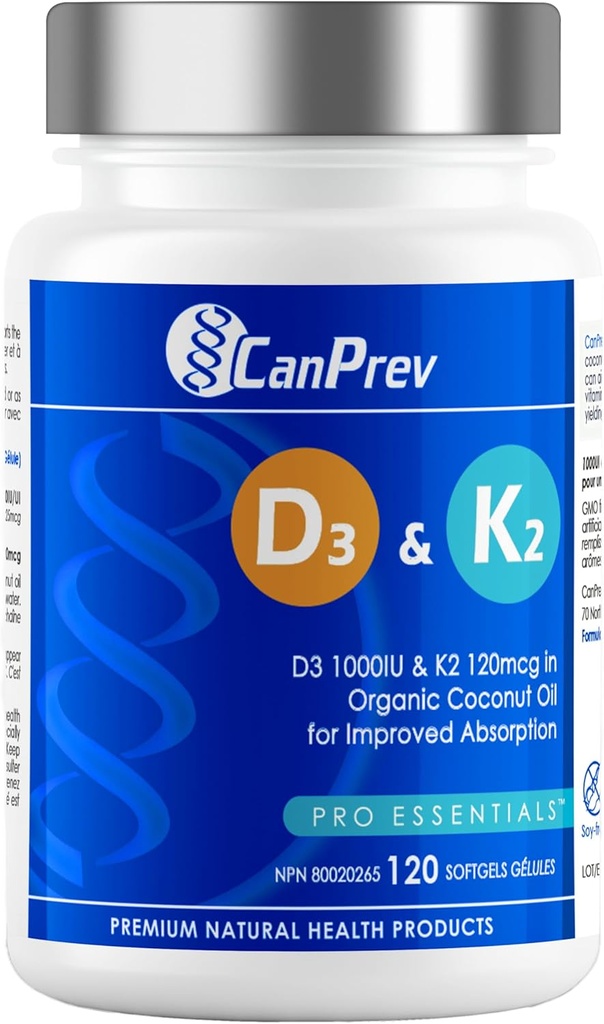 CanPrev D3及びK2のビタミン120のSoftgels、120日の供給、1000IUのビタミンD3及び120mcg K2の支持の強い骨、歯及び中心のウェルネス、有機ココナッツ オイル、GMO、グルテン、大豆、酪農場との容易な吸収