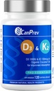 CanPrev D3及びK2のビタミン120のSoftgels、120日の供給、1000IUのビタミンD3及び120mcg K2の支持の強い骨、歯及び中心のウェルネス、有機ココナッツ オイル、GMO、グルテン、大豆、酪農場との容易な吸収