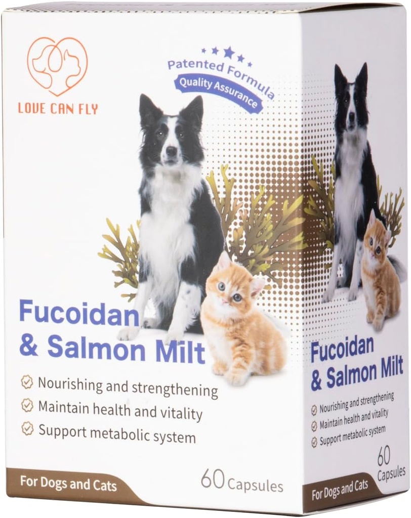 犬と猫免疫と血液サポートサプリメント - Fucoidan&Salmon Milt /免疫システムブースト活性化と強化 - 最適な健康と活力のための栄養 - 60カプセル
