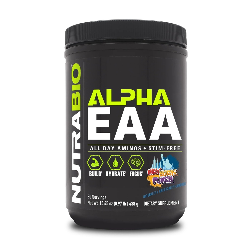 NutraBio アルファ EAA - 筋肉成長と水和のためのオールデイ アミノ 酸 - ノトropics とアダプトゲンによるエッセンシャル アミノ 酸 - フルスペクトラム EAA BCAA パウダー - 30 サービング - ニューヨーク パンチ