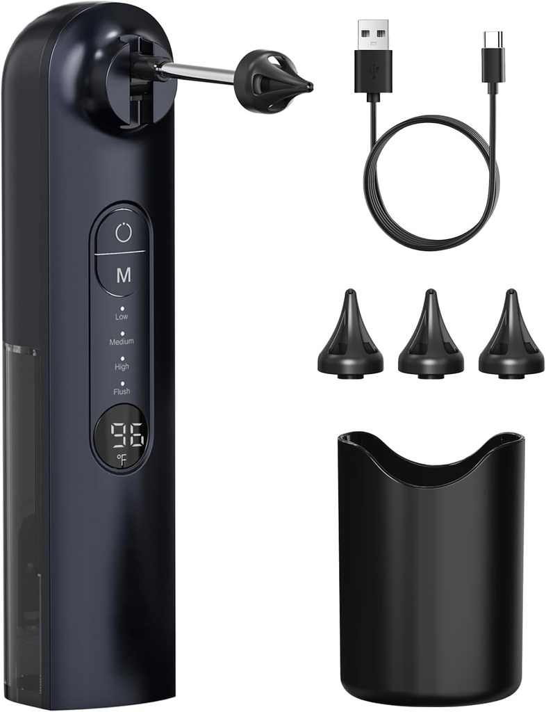 耳のワックスの取り外し、耳の洗剤、安全な耳のワックスの取り外しのキット、4つのモード後部潅漑の洗い流すことシステム、耳のクリーニングのキット- IPX7は防水します(青)