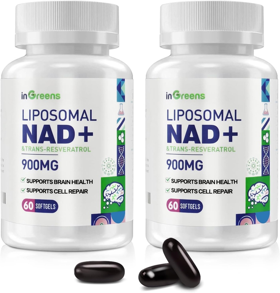 900 mgのリポソームNAD+ トランスレスベラトロール300mg、交換NMN、優れた吸収、DNA修復とブーストNAD +、老化防衛、エネルギー、120Softgels、2パックのための真のNADプラスサプリメント