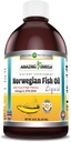 アメイジングオメガノルウェー産魚油 16 Oz サプリメント | 1625mg オメガ-3s、DHA、EPA per サービング | フレッシュオレンジ風味 | GMO | グルテンフリー