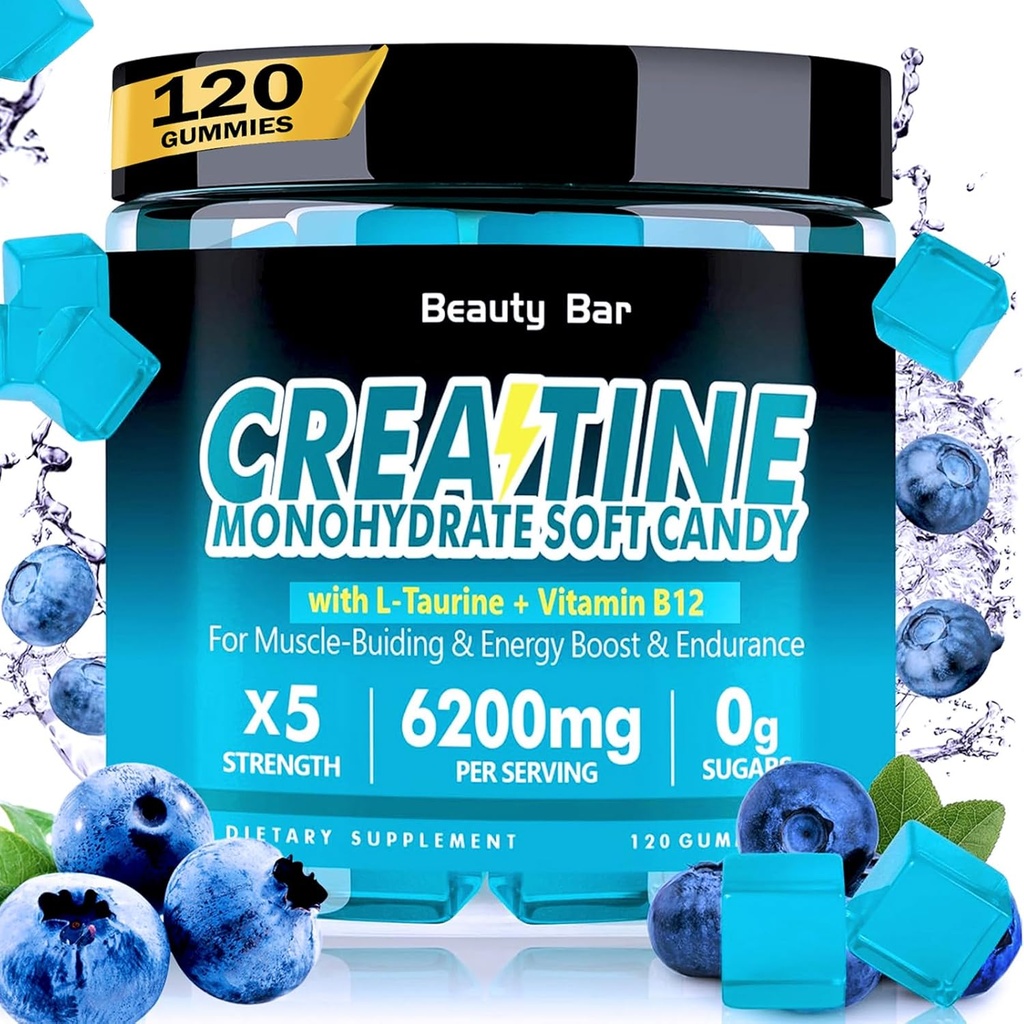 クレアチンの Monohydrate のグミ、男性及び女性のための 6200mg、高められた筋肉成長、強さおよび回復のためのChewable のクレアチン、砂糖の自由な前ワークアウトの補足、120 の計算、ブルーベリーの味