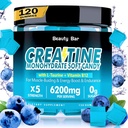 クレアチンの Monohydrate のグミ、男性及び女性のための 6200mg、高められた筋肉成長、強さおよび回復のためのChewable のクレアチン、砂糖の自由な前ワークアウトの補足、120 の計算、ブルーベリーの味