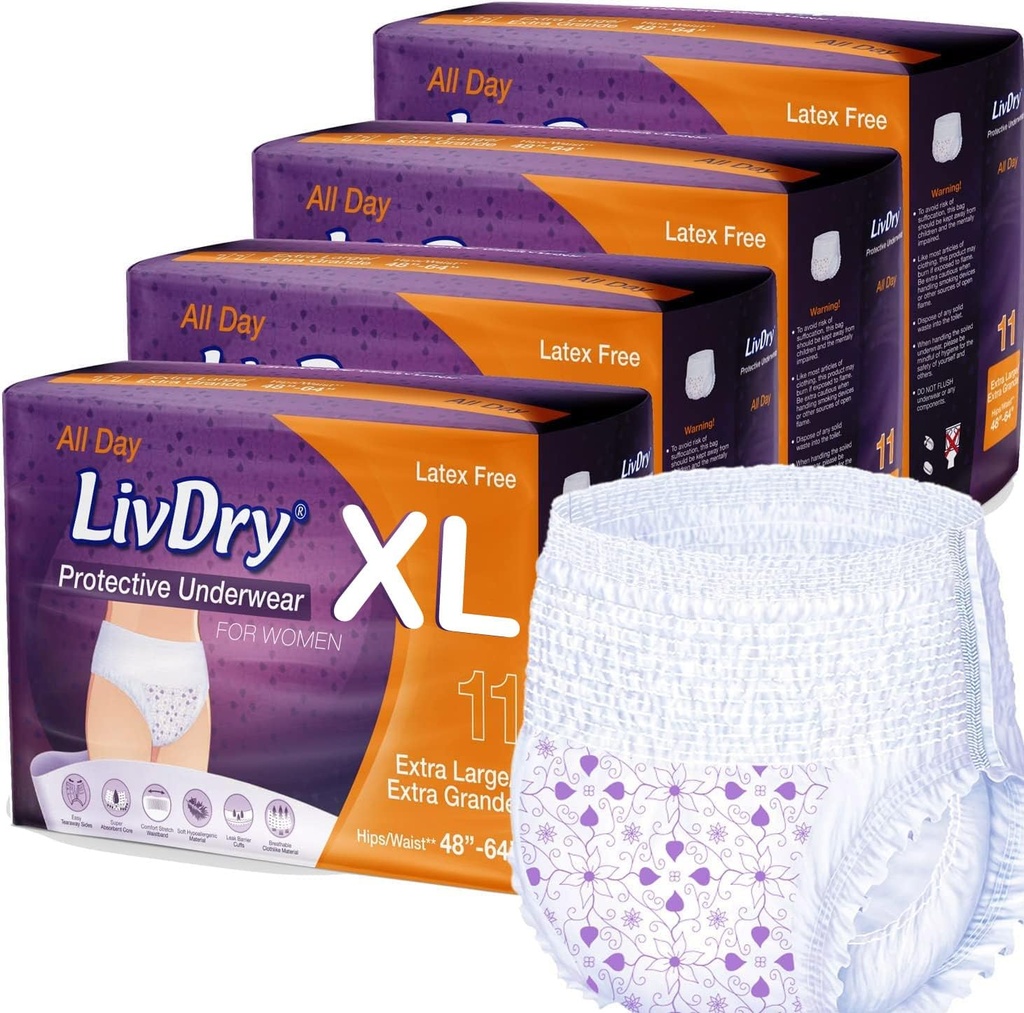 Livdry XL Adult Diapers Women Overnight, Ultimate Max Absorbency, All Day or Night Protection, X-Large (44 Count)