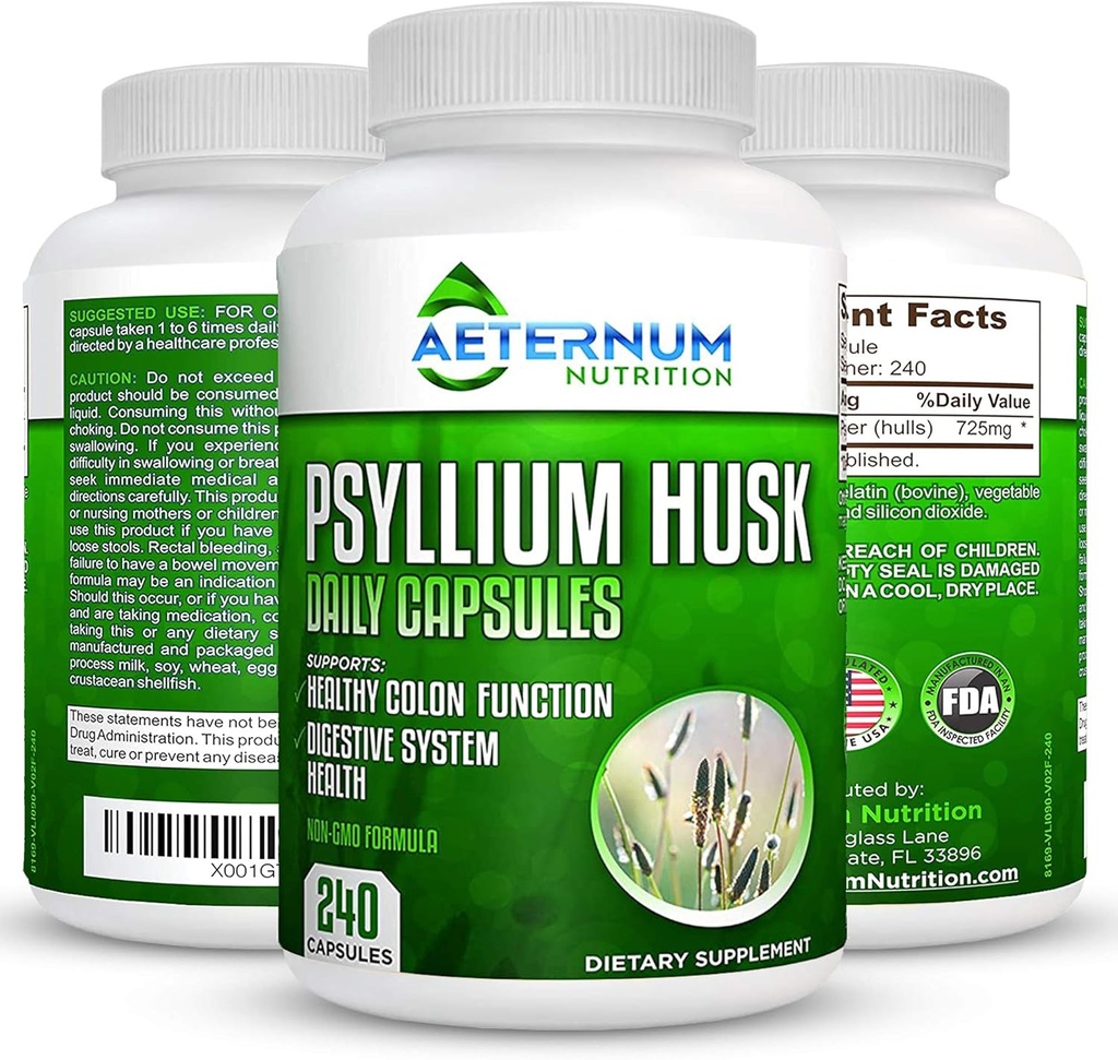 AeternumのPsylliumのハスクキャップUSAは-すべての自然な繊維の補足- 240のハスクの粉のカプセルのサービングごとの725 Mg、サポート健康な消化器系-すべての自然な100%のSoluble作りました