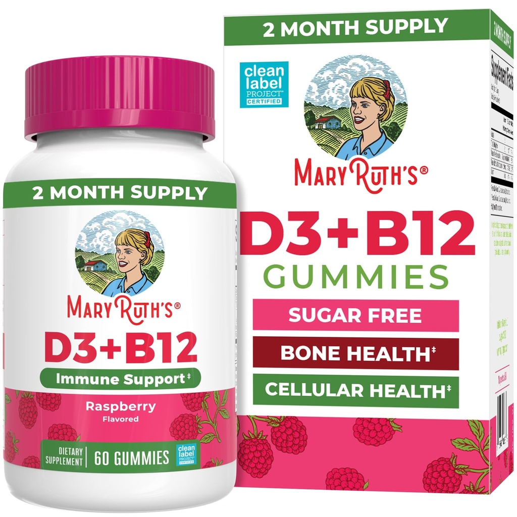 MaryRuth Organics Sugar Free | 2ヶ月サプライ | ビタミンD&B12 ビタミンサプリメント | 骨の健康 | 免疫サポート | ヴィーガン | ノンGMO | 60食