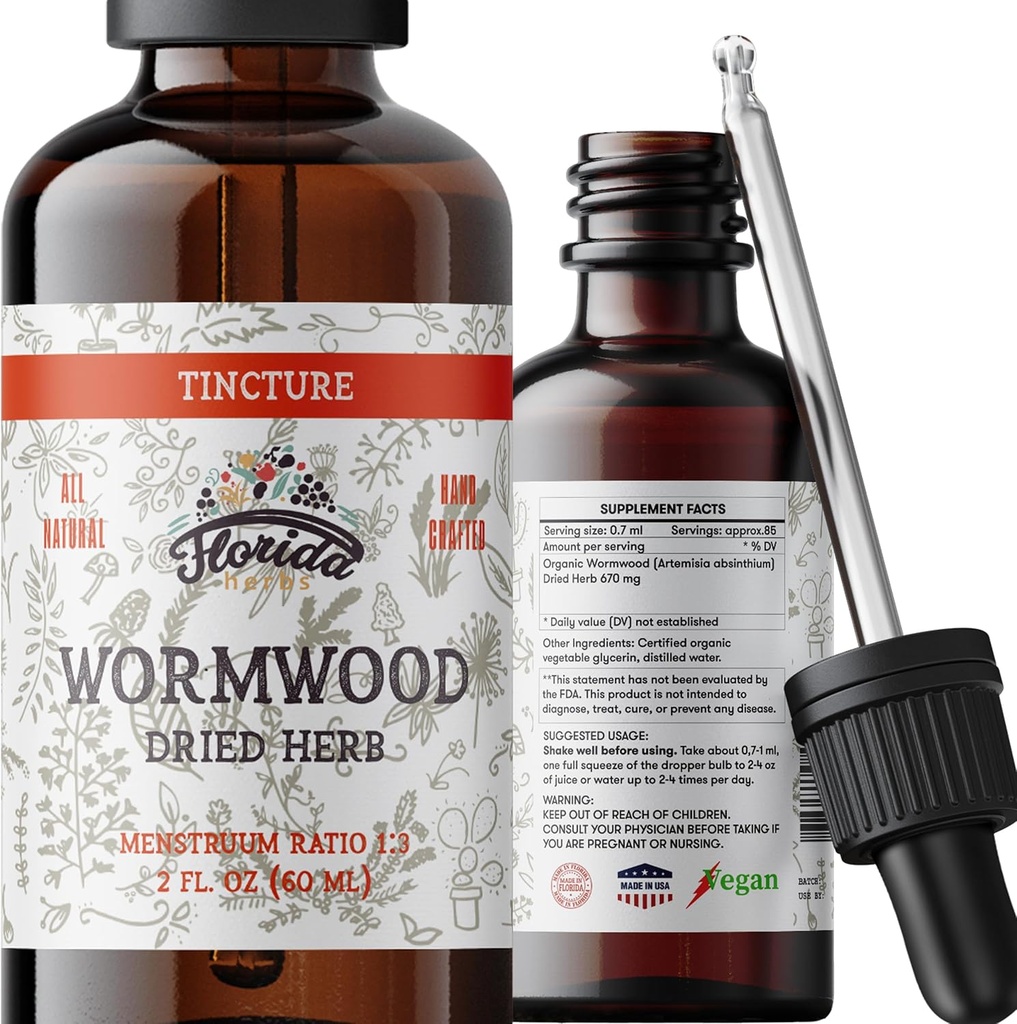 Wormwood Organic Tincture - 天然の腸のクレンジングと消化のクレンジングサプリメント - Detox用Wormwoodハーブエキス - 米国製 - 2 Fl Oz(ワームウッド - 2 Fl Oz)