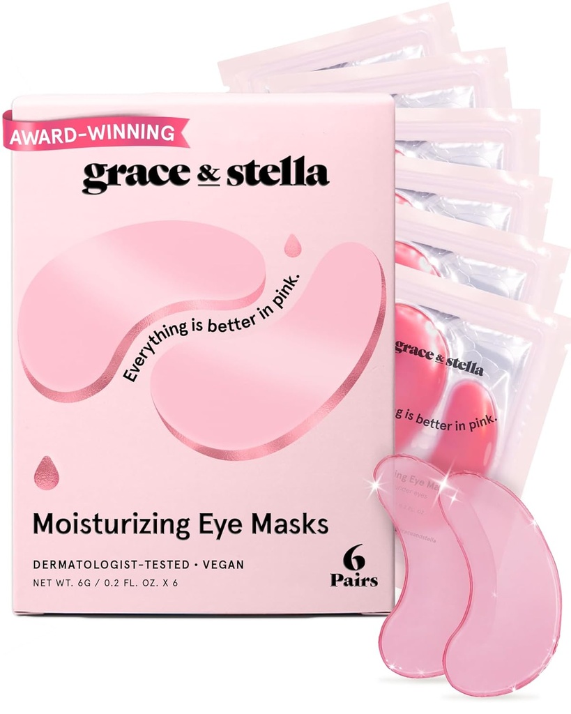 grace & stella Award Winning Under Eye Mask - Reduce Dark Circles, Puffy Eyes, Undereye Bags, Wrinkles - Gel Under Eye Patches - Gifts for Mom - Vegan Cruelty-Free Self Care (Pink, 6 Pairs)
