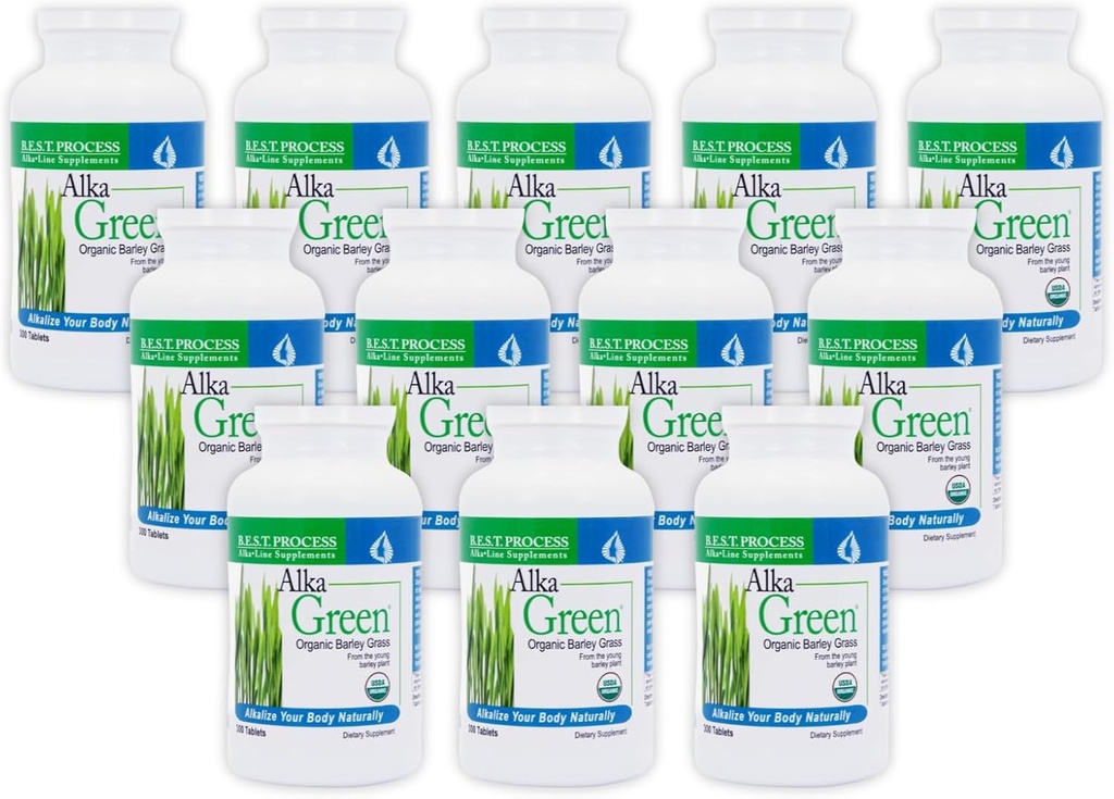 Alka•Greenタブレット(12パック)ベストプロセスアルカリ - Nutrient Dense Organic Barleyの草の補足 - Enzymesの自然な源及びアミノ酸