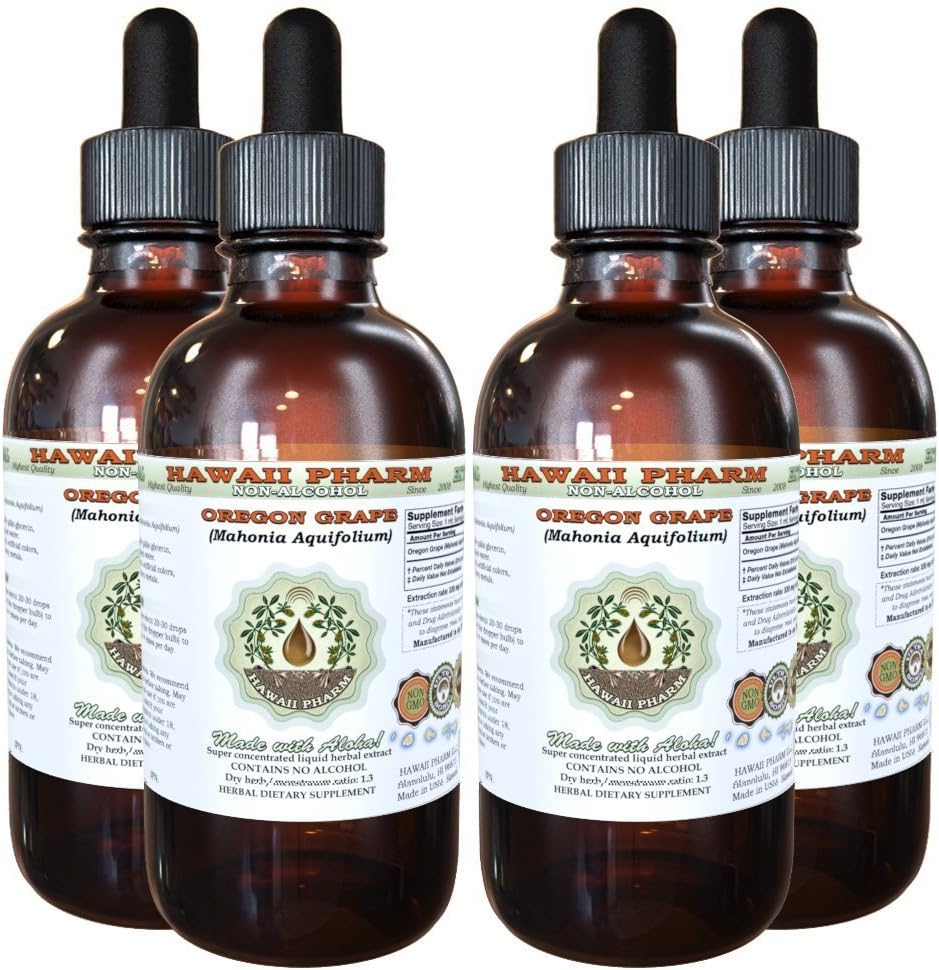 ハワイ Pharm オレゴン グレープ アルコールフリー 液体エキス、オレゴン グレープ(マハニア アキフルウム) 乾燥 ルート グリセライト 天然ハーブ サプリメント、米国 4x4 fl.oz