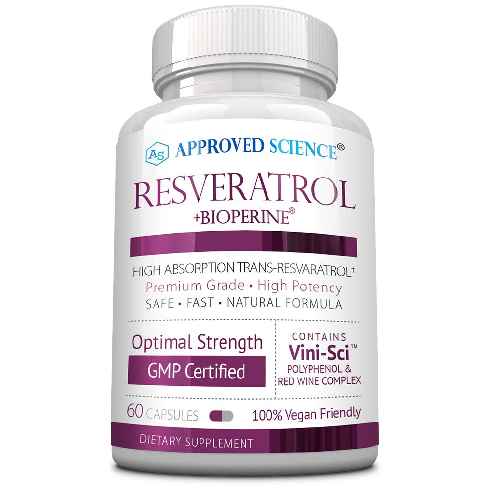 承認された科学® レスベラトロール - トランスレスベラトロールの1000mg - ポリフェノール250mg - 98%純度レベル - バイオペリンが含まれています - 60ビーガンフレンドリーなカプセル - 1ボトル