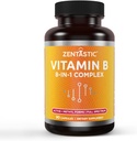ZentasticビタミンBコンプレックス - B12、B6、B9葉酸、コリン、イノシトール - 活性およびメチルフォーム - 神経系、エネルギー、代謝、免疫サポート - 90ビーガンカプセル