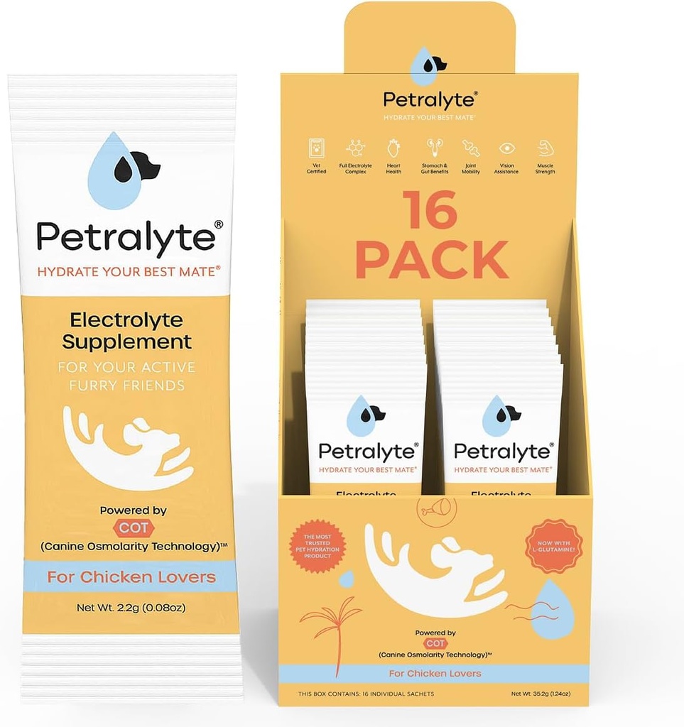 Petralyte 犬用電解液と関節サプリメント | 犬用水和サポート w/グルコサミン、コンドロイチン&その他 | プレバイオティクス付き犬用電解液 | 鶏用愛犬用 | 16 パケット