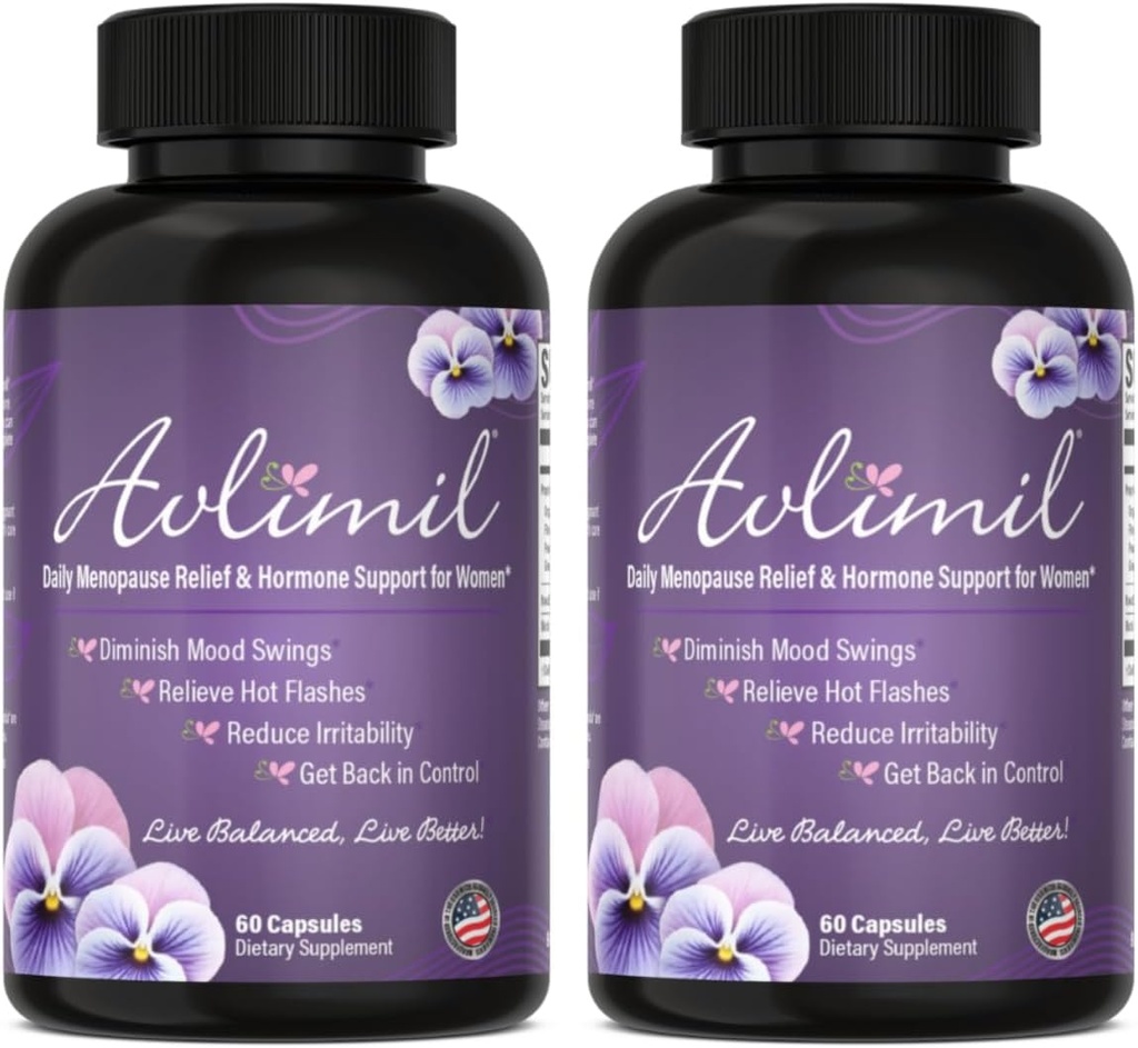 Avlimil® ホルモンバランス & 更年期   気分のよいスイング、熱いフラッシュ、夜に汗をかく - Isoflavones、黒いコホッシュ、ラズベリー、バレリアン、セージ、赤いクローバー、レモンバー - 2 ヶ月