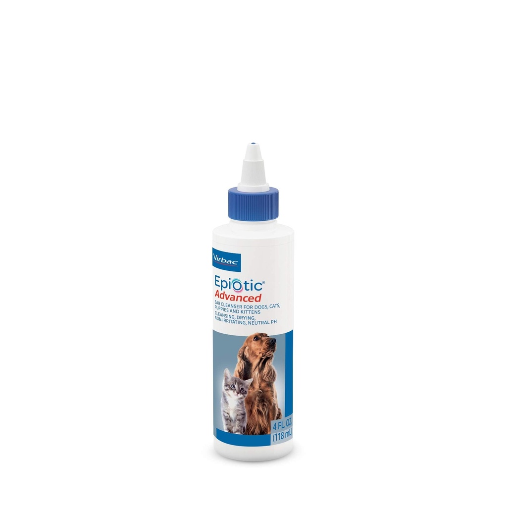 Virbac EPIOTIC® アドバンストイヤークレンザー | 全年齢の犬と猫のための強力で穏やかなクレンザー、4 oz
