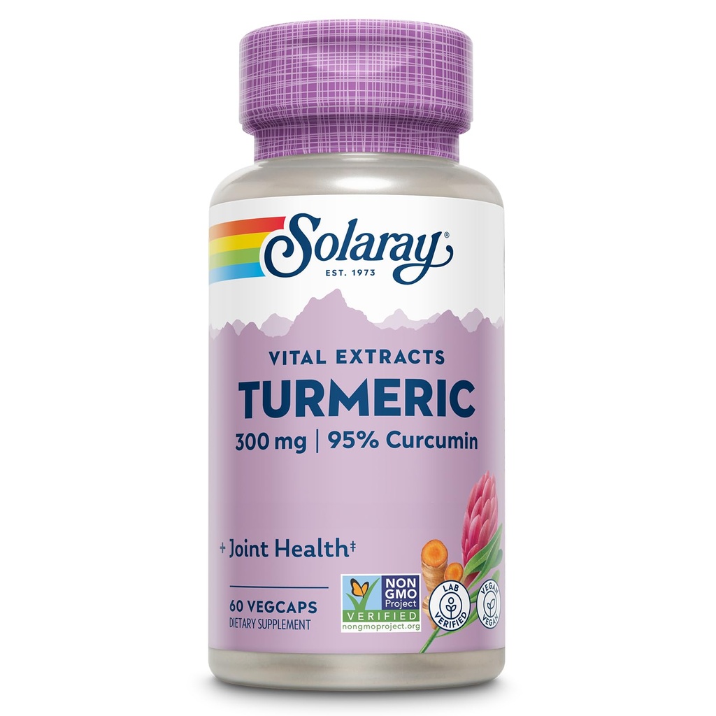 SOLARAYターメリックサプリメント300mg - 95%クルクミン付きターメリックルートエキス - 関節の健康と快適のための共同サポートサプリメント - 非GMO、ビーガン、グルテンフリー、60日間保証、60サービング