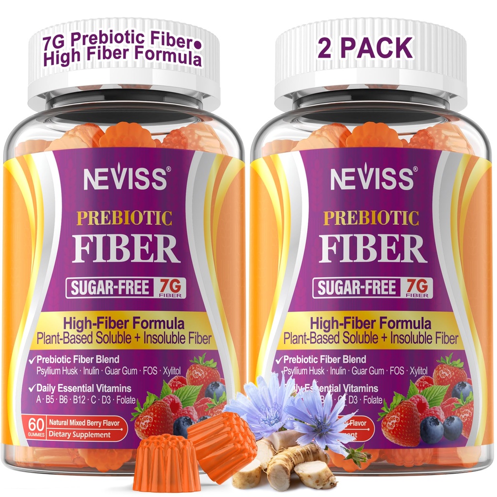 Psyllium Husk、7G (Soluble + Incompatible)の大人のための繊維のグミiesはインリン、FOS、Guaのガム、毎日の消化の健康のためのMultivitamins、規則性サポート、砂糖の自由、2のパックを毎日作ります