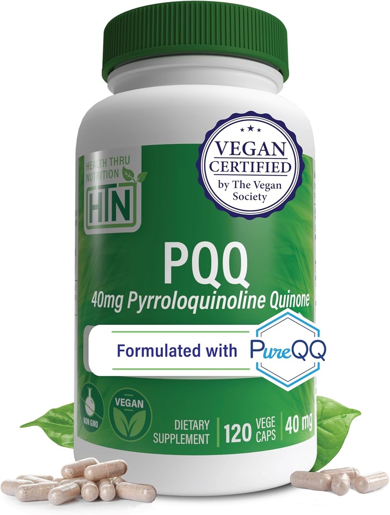 Health Thru Nutrition PQQ40mg 120はPyrroloquinoline QuinoneをPureQQとして提供 | Mitochondrial Biogenesisを促進します | 認定ビーガン | 非GMOグルテンフリーカプセル|クリーンラベルPQQ サプリメント