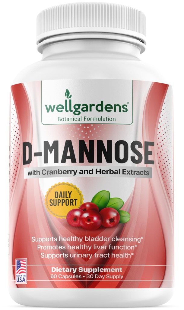 クランベリーエキスで100%純粋なD-Mannose - 清潔な不純物、自然な尿路の健康、肝臓およびぼうこうサポートカプセル、非GMOを助けます