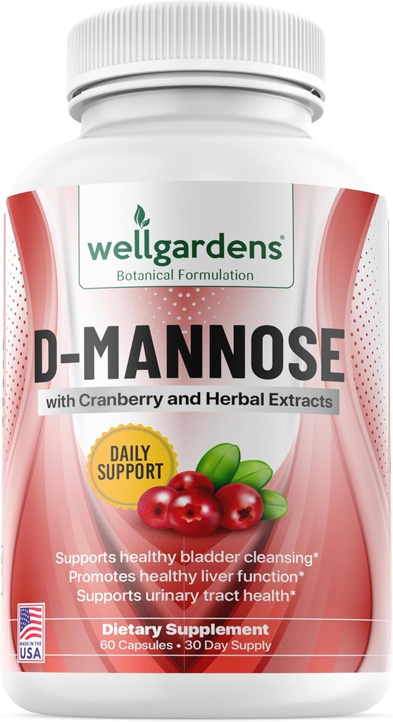 100% Pure D-Mannose with Cranberry Extract - Helps Cleanse Impurities, Natural Urinary Tract Health, Liver and Bladder Support Capsules, Non-GMO